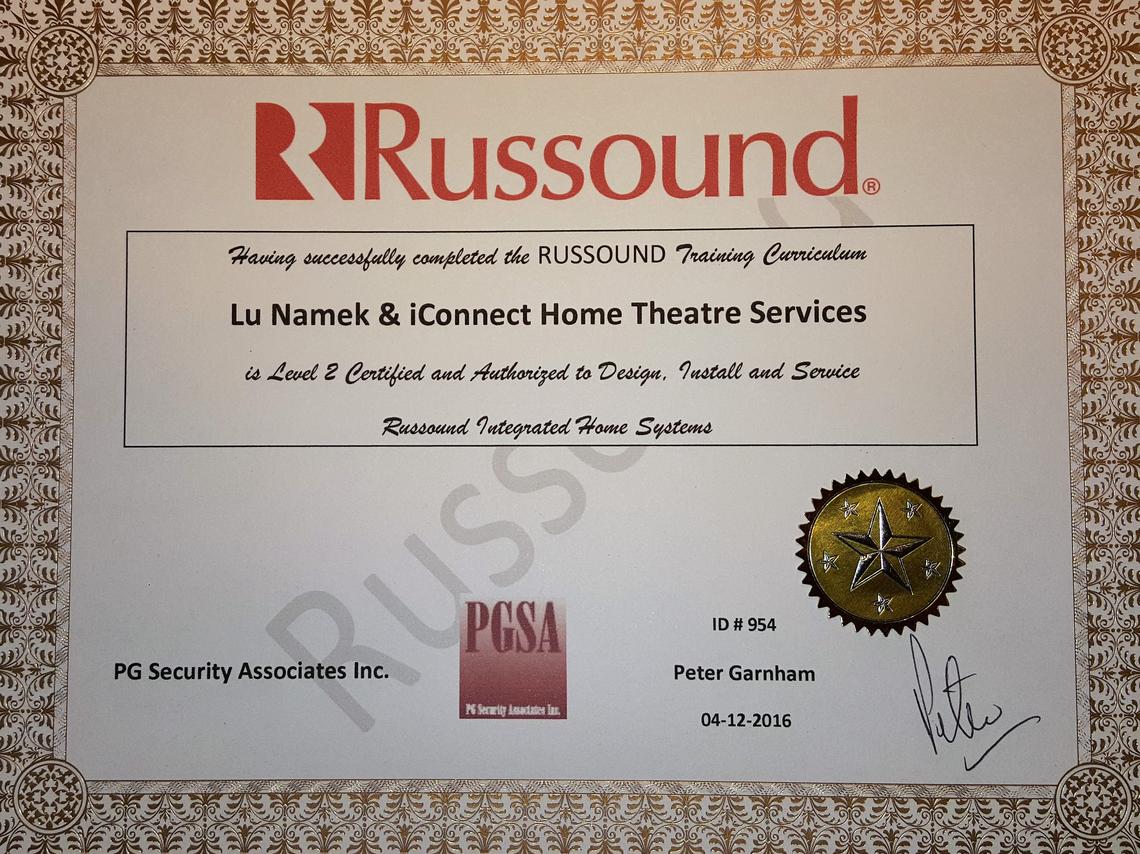 Certified to Design,Install and Service Russound Integrated Home Systems